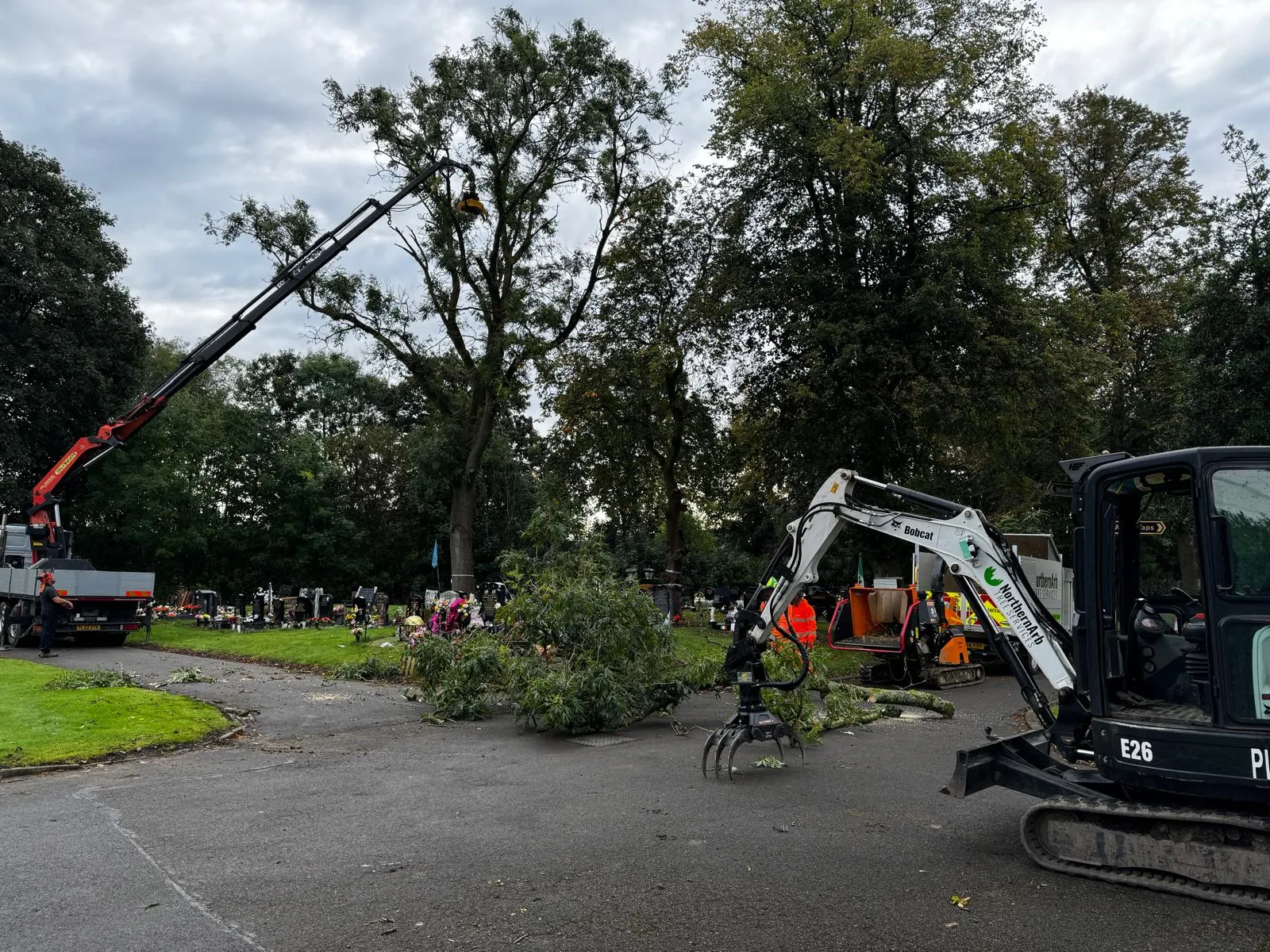 NorthernArb team removing a hazardous tree at Gorton Cemetery