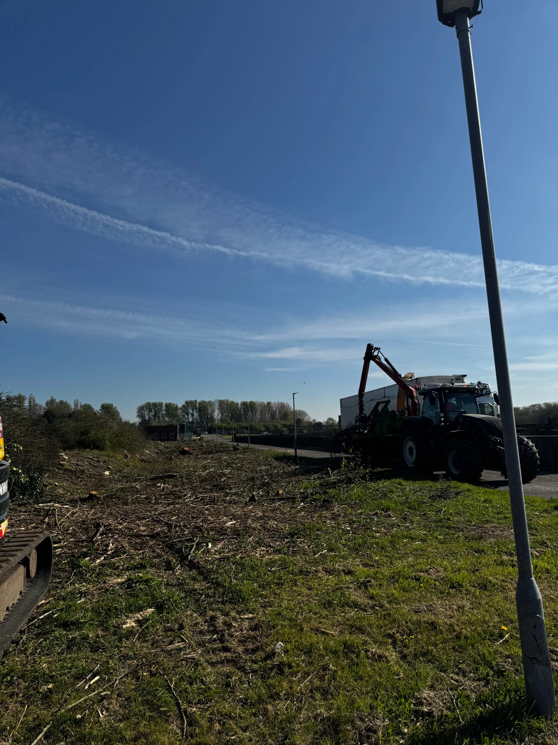 Roadside verge cleared by NorthernArb, tractor and trailer on site
